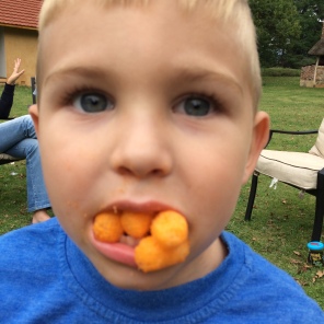 I tried to get Jordy to see how many more Cheese Curls he could get into his gob. He didn't want to. Next time...