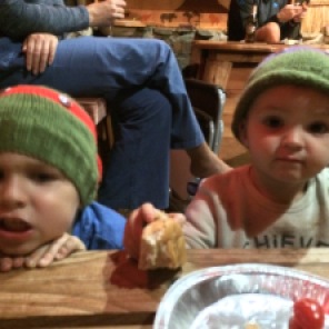 Jordy and Ryan, in Ninja Turtles beanies (made by my mother).
